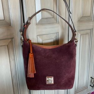 Dooney and bourke suede crossbody purse bag leather purple eggplant.